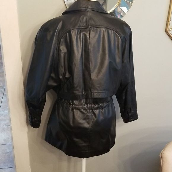Wilsons Leather Black Shawl Collar Drawstring Waist V-Neck Leather Jacket Sz.XS - Picture 6 of 8